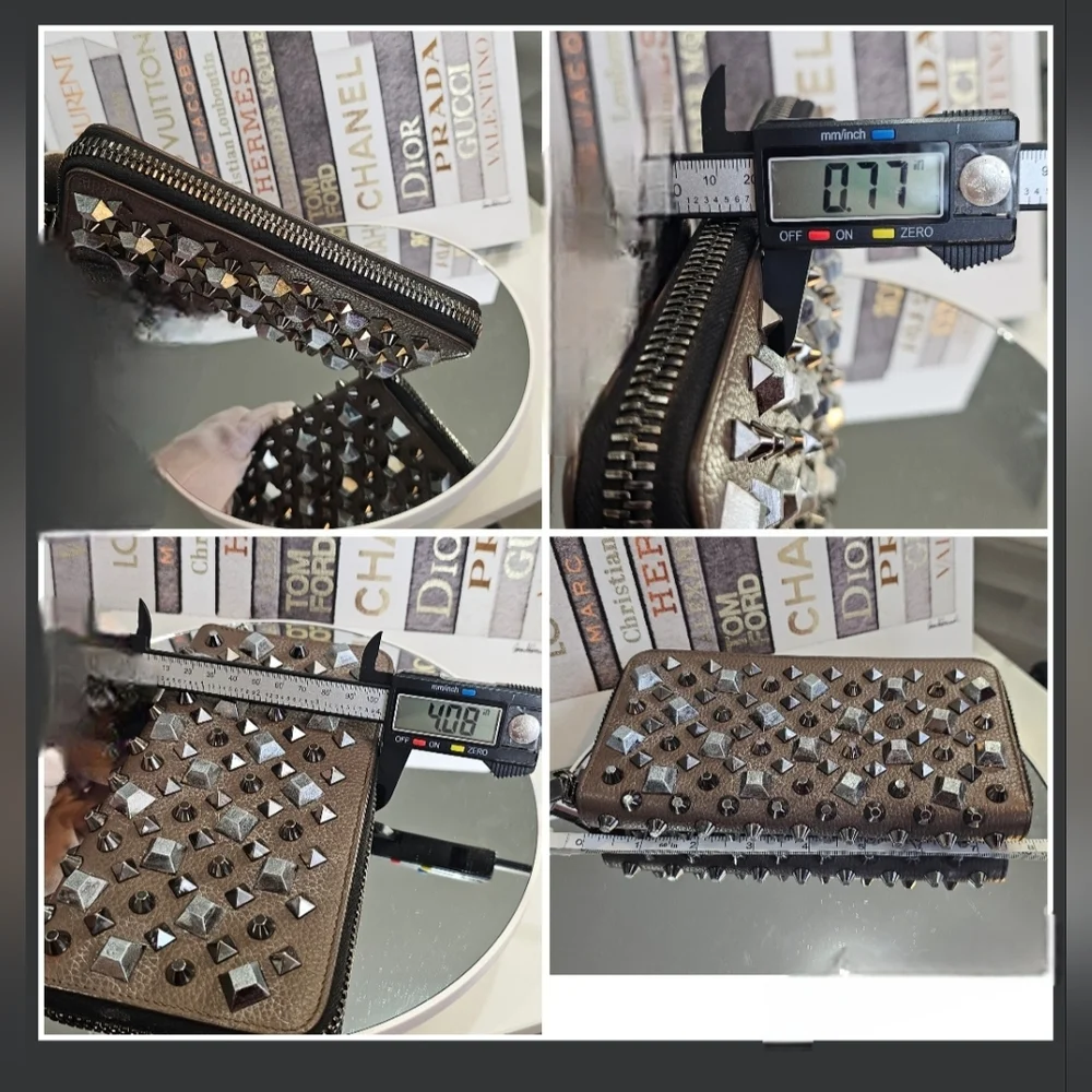 🤎Christian Louboutin Studded Panettone Zip-Around Wallet – Brown & Silver🩶 - Picture 11 of 15